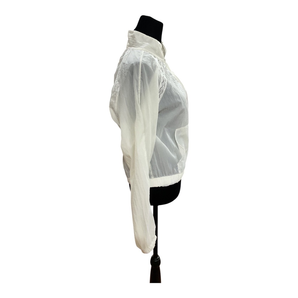 Adore Me Womens White Sheer Lace Trim Quarter Zip Windbreaker Jacket Size M - Picture 3 of 5